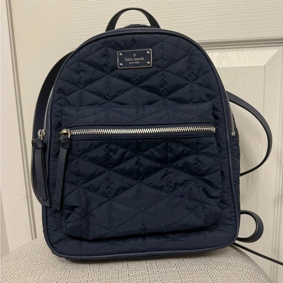 kate spade | Bags | Kate Spade Quilted Dark Blue Backpack  display picture 1